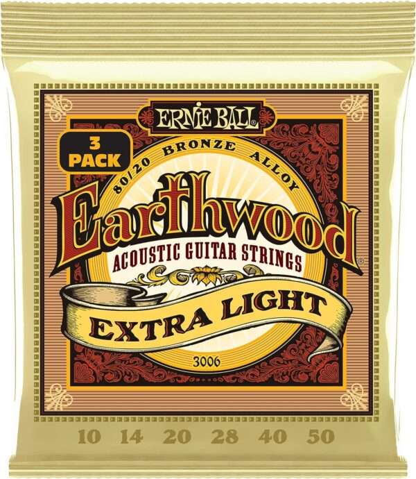 Ernie Ball Earthwood Extra Light 80/20 Bronze Acoustic Guitar Strings 3-Pack - 10-50 Gauge